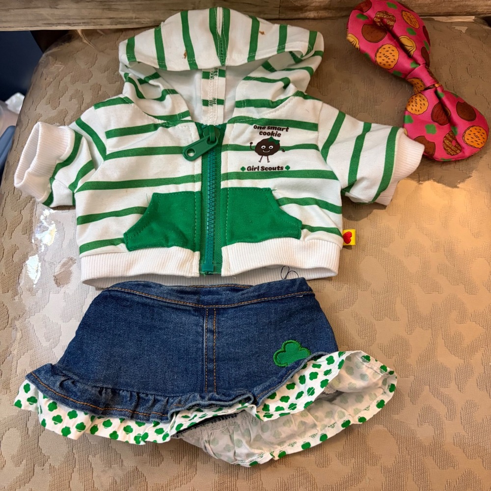 Build-A-Bear Girl Scouts One Smart Cookie Hoodie Denim Skirt and Bow Set